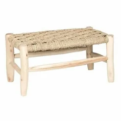 Cosydar Banc en bois et feuille de palmier - L60 cm x H30 cm Naturel New