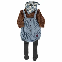 New Piupiuchick Barboteuse en Jean Cœurs | Bleu Clair