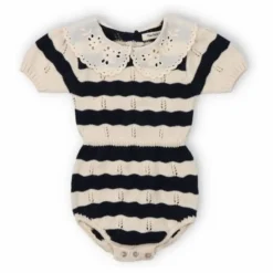 the new society Barboteuse Rayures Marina Coton Bio |