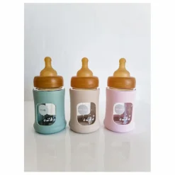 Hevea Biberon en verre à col large avec housse de protection Débit lent | Sable Outlet