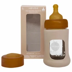 Hevea Biberon en verre à col large avec housse de protection Débit lent | Sable Outlet