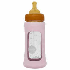 Hevea Biberon en verre à col large avec housse de protection Débit moyen |