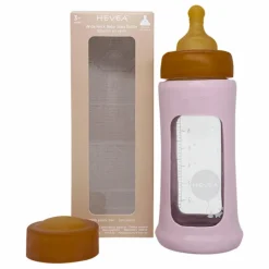 Hevea Biberon en verre à col large avec housse de protection Débit moyen |