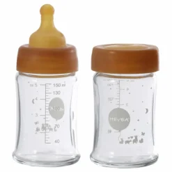 Hevea Biberons|Puériculture|Biberons en verre à col large Débit lent - Lot de 2