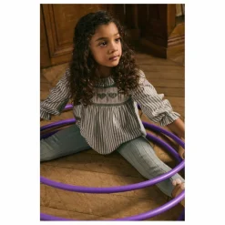 Louise Misha Blouse Antonella Rayée Coton Bio | Vert amande Outlet