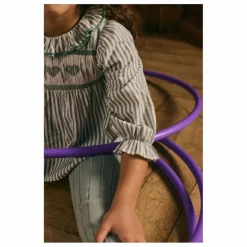 Louise Misha Blouse Antonella Rayée Coton Bio | Vert amande Outlet