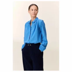 Leon & Harper Blouse Cob Rayée Coton Bio | Bleu Discount