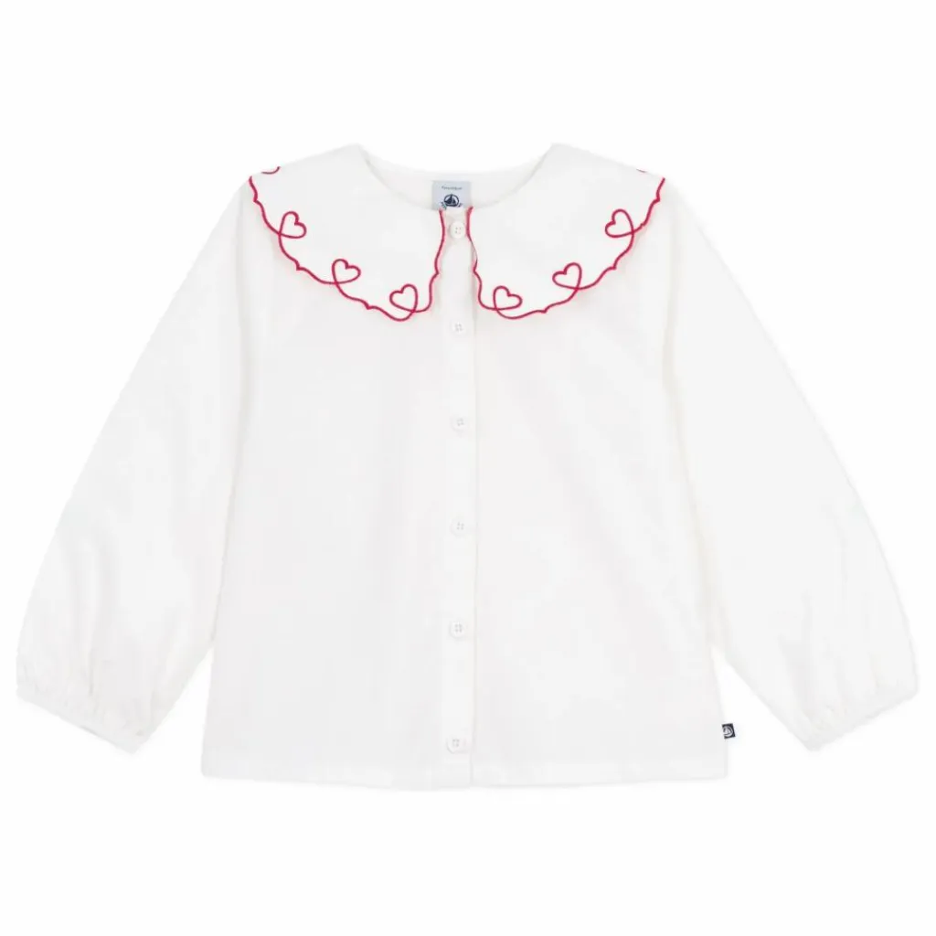 New Petit Bateau Blouse Col Cœurs Coton Bio | Blanc