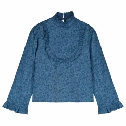 Tangerine Blouse Col Volants Liberty | Bleu Discount