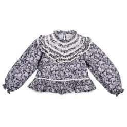 Clearance the new society Blouse Lilth Double Gaze de Coton Fleurie | Bleu marine