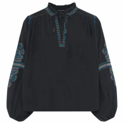Alma Deia Blouse Manches Longues Brodée Gaze Coton Bio | Noir Best