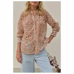 Marlot Paris Blouse Michelle Léopard Voile de Coton - Collection Femme | Rose pâle Hot