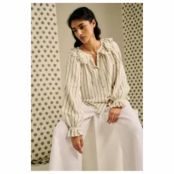 Femme Blue Anemone Blouse Miel Rayée Lin et Coton |