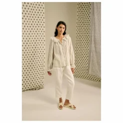 Femme Blue Anemone Blouse Miel Rayée Lin et Coton |