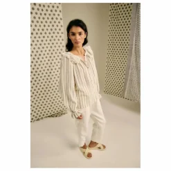 Femme Blue Anemone Blouse Miel Rayée Lin et Coton |