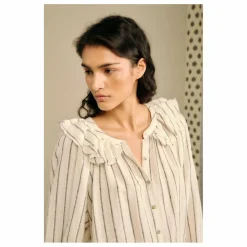 Femme Blue Anemone Blouse Miel Rayée Lin et Coton |