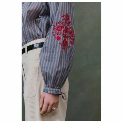 Louise Misha Blouse Pal Rayée Voile de Coton - Collection Femme | Bleu Acier Online