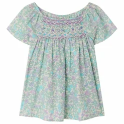 Bonpoint Blouse Smockée Grenade Liberty Coton Bio | Vert d'eau Clearance