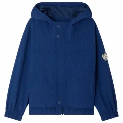 New Bonpoint Blouson à Capuche Lenny Carreaux Seersucker Fibres Recyclées | Bleu indigo