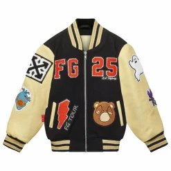 Hot Fille Garçon Bomber Awesome Letterman à Ecussons Cuir | Noir