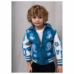 Best Fille Garçon Bomber Paisley Laine et Cuir | Bleu