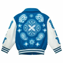 Best Fille Garçon Bomber Paisley Laine et Cuir | Bleu