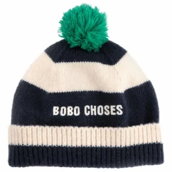 Enfant Bobo Choses Accessoires De Mode|Bonnet Pompom Rayé Fibres Recyclées |