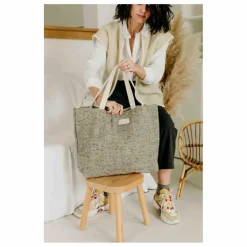 Outlet Adorna Cabas en laine et lin | Gris chiné