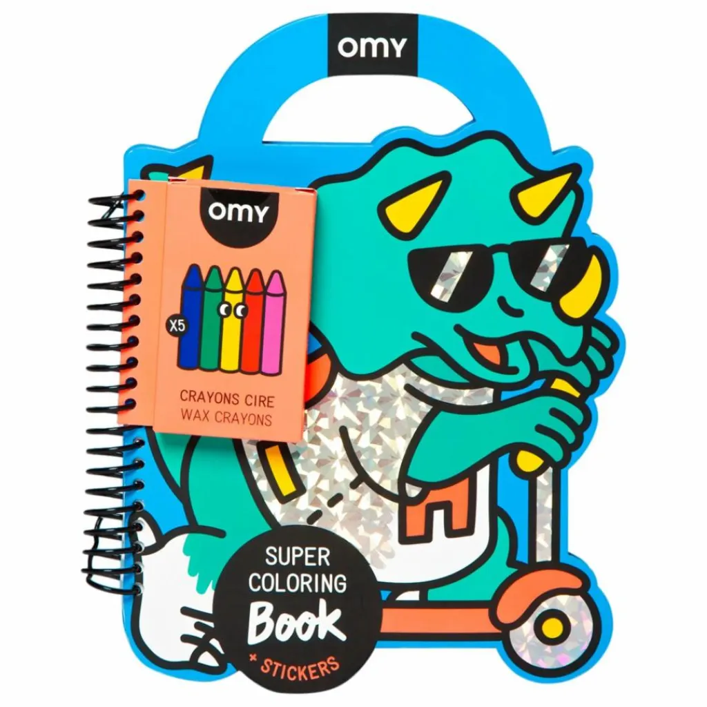 Omy Cahier de coloriage avec stickers Dino Bleu New