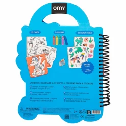 Omy Cahier de coloriage avec stickers Dino Bleu New