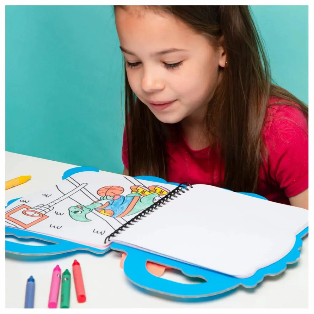 Omy Cahier de coloriage avec stickers Dino Bleu New