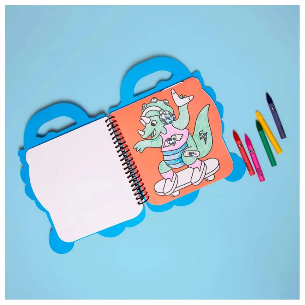 Omy Cahier de coloriage avec stickers Dino Bleu New