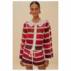 Farm Rio Cardigan Colorful Crochet Tiles | Rouge Hot