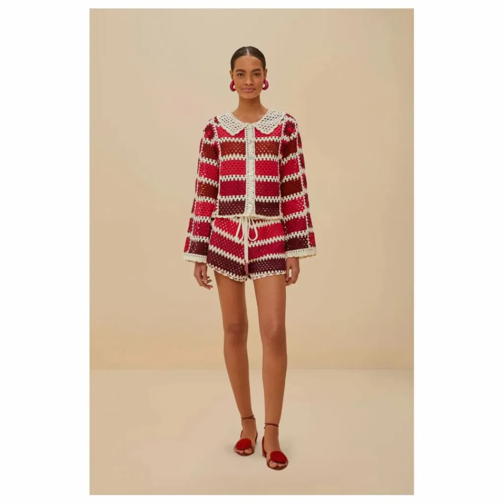 Farm Rio Cardigan Colorful Crochet Tiles | Rouge Hot