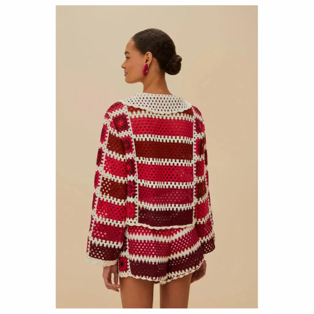 Farm Rio Cardigan Colorful Crochet Tiles | Rouge Hot