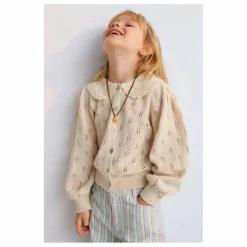 the new society Cardigan Fleurs Col Dentelle Marina Baby Coton Bio | Beige Best
