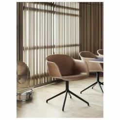 Outlet Muuto Chaise Fiber avec accoudoirs en cuir | Cognac