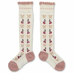 New Collégien Chaussettes Cerise Nœuds | Blanc cassé