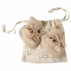 Gentil Coquelicot Chaussons en tricot et pochon brodé | Beige Sale