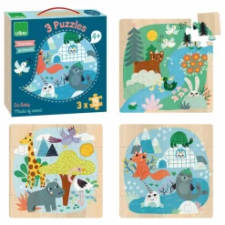 Outlet Vilac Coffret 3 puzzles Animaux du monde - 16 pièces Multicolore