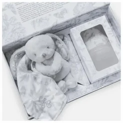 Elhée Coffret biberon en silicone médical et doudou lange Augustin le lapin Toile de Jouy - x Tartine et Chocolat | Gris Outlet