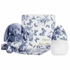 Elhée Biberons|Cadeau De Naissance|Coffret biberon en silicone médical et doudou lange Augustin le lapin Toile de Jouy - x Tartine et Chocolat |