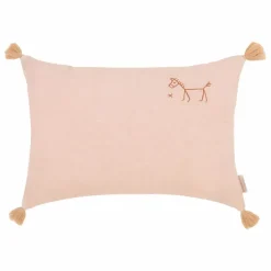 Nobodinoz Coussin à pompons - Lin Français | Rose poudré New