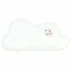 Nobodinoz Coussin Nuage avec broderie Oiseau - Lin Français | Ecru Outlet