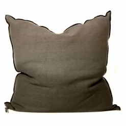 Maison de Vacances Coussin Vice Versa Black Line en lin stone washed | Vert kaki