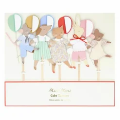 Hot Meri Meri Décorations pour gâteau d'anniversaire Animal Friends - Set de 5 Multicolore