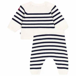 New Petit Bateau Ensemble Pull et Pantalon Marinière Laine | Ecru