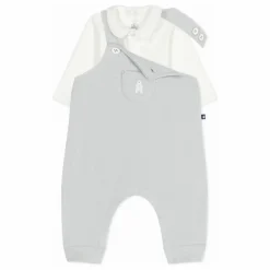 Hot Petit Bateau Ensemble Salopette et Body Ours Coton Bio | Gris