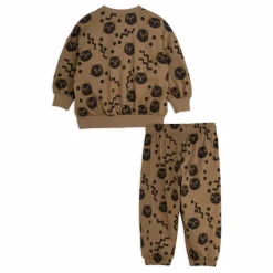 Mini Rodini Ensemble Sweat et Jogger Squiggly Cat Coton Bio | Brun Hot