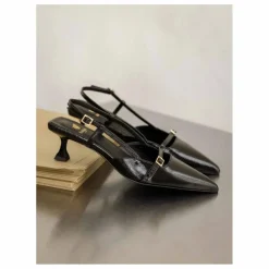 Bobbies Escarpins Reem Cuir Verni Froissé | Noir Outlet